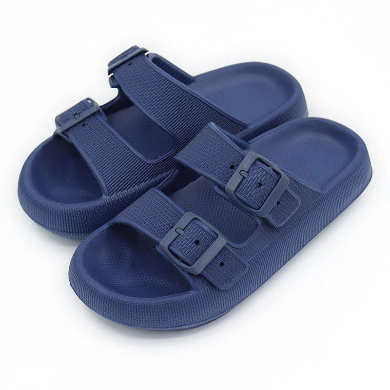 Stylish platform sandals in various colors, featuring a trendy buckle design and cushioned soles for comfort