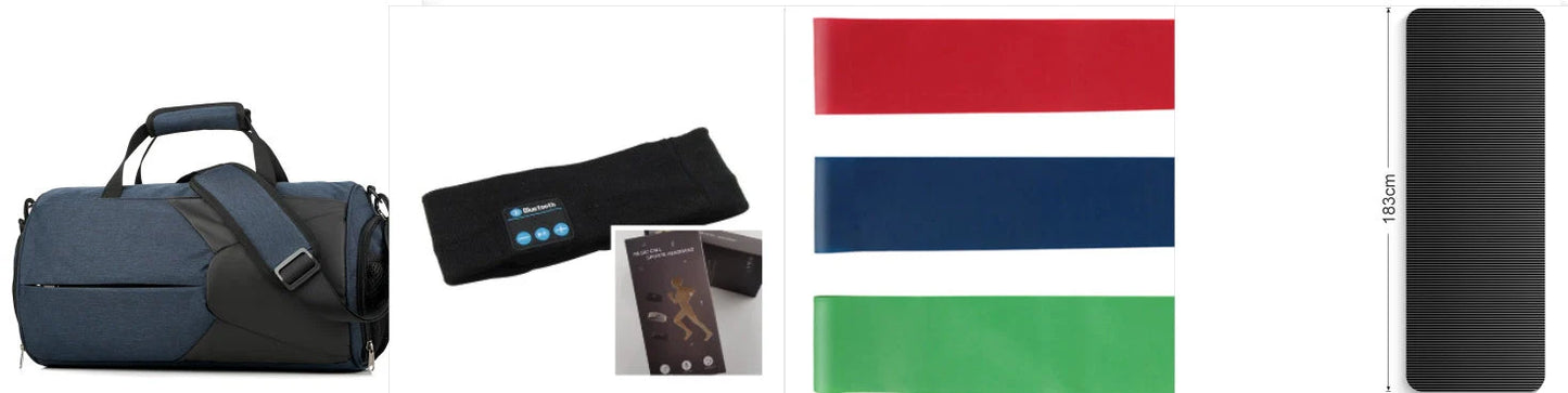 Wireless Bluetooth headband for fitness and yoga in rose red, deep blue, black, and gray