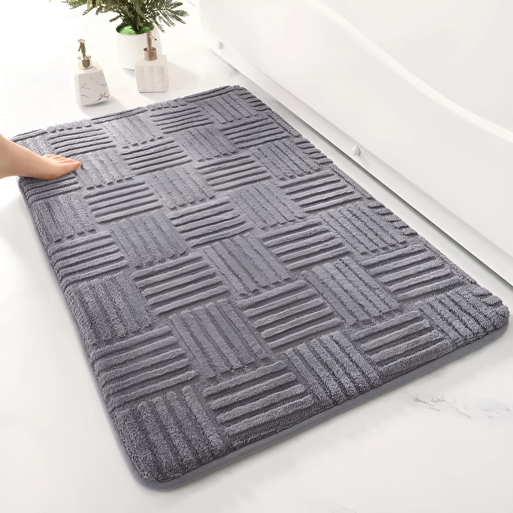 Solid colour woven polyester bathroom non-slip floor mat in beige, gray, white; sizes 40x60cm, 50x80cm, 60x90cm