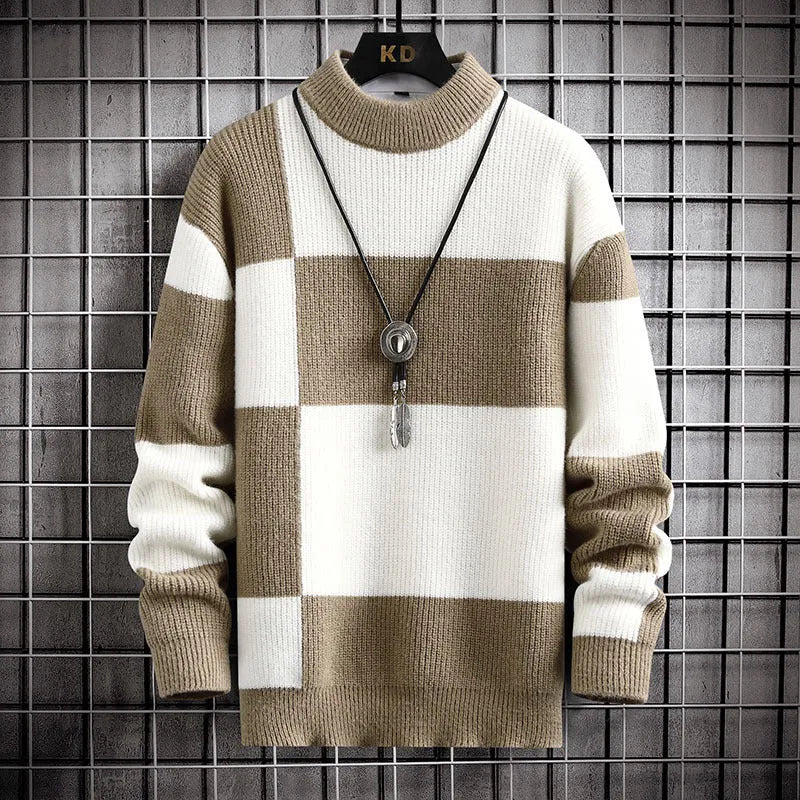 Thickened modal men's casual cardigan sweater coat in colour block design, loose fit, available in sizes M to 4XL