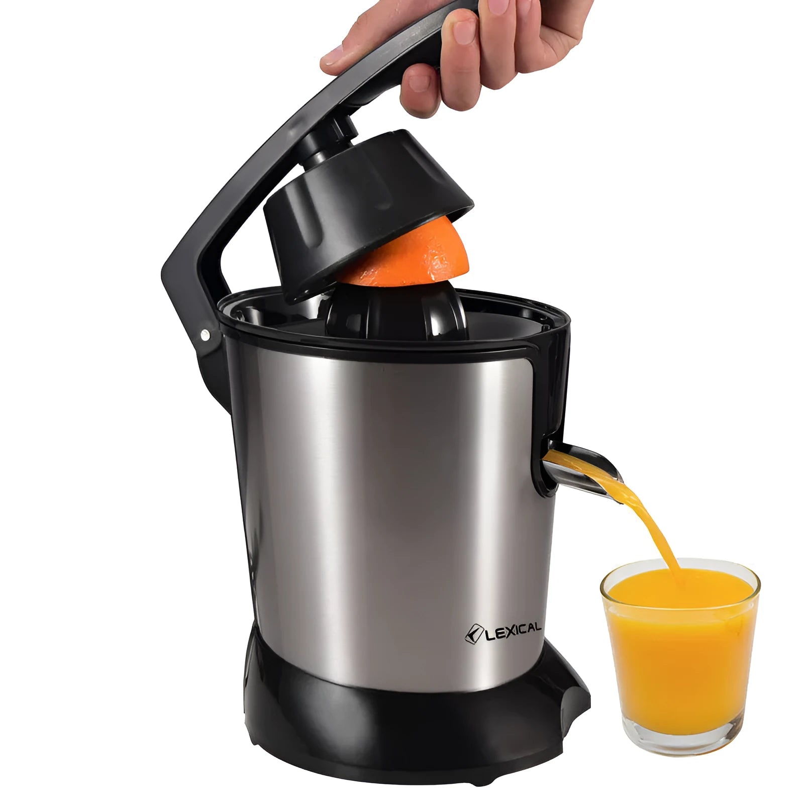 Manual citrus juicer with stainless steel body and vertical screw rod cutter for lemon orange juice separation
