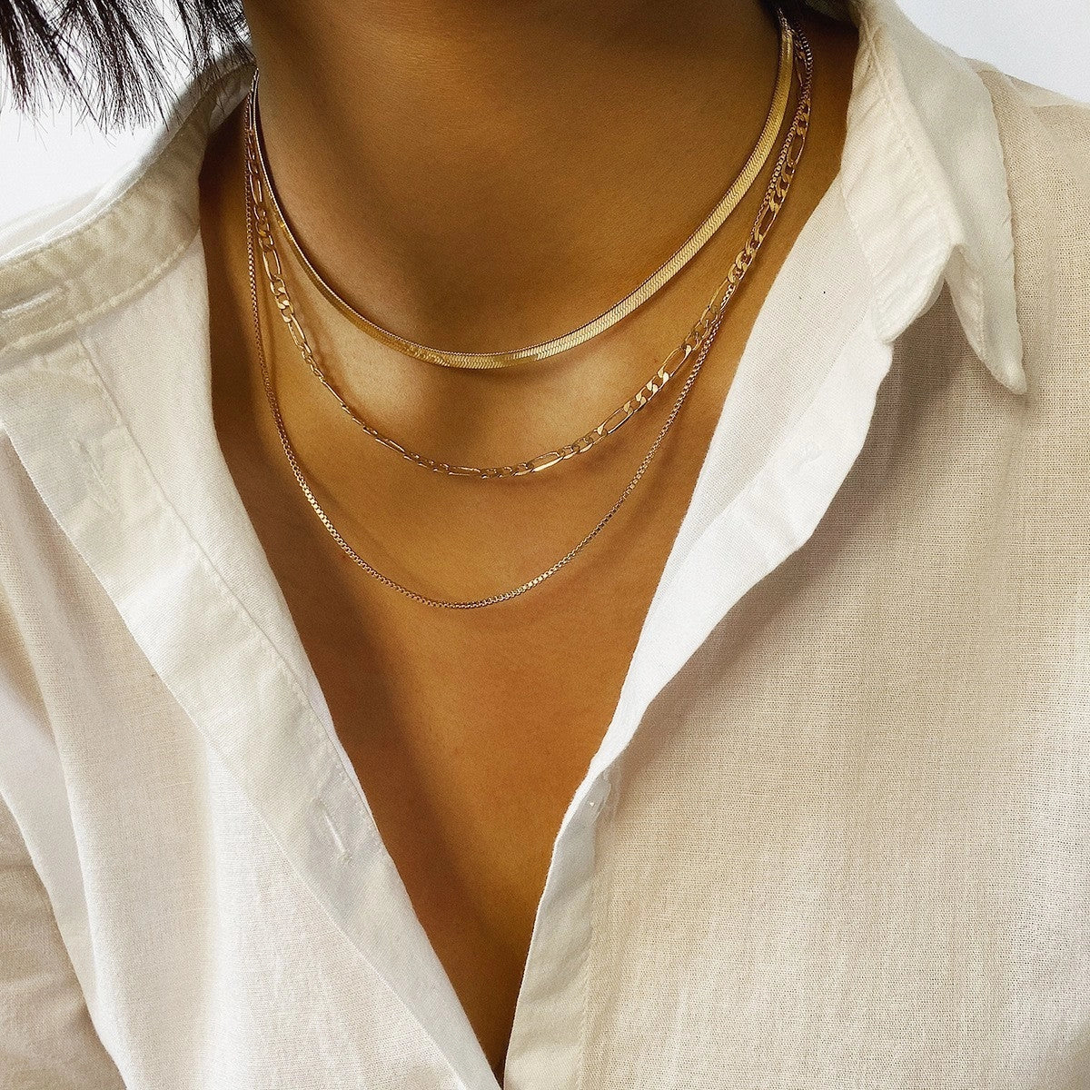Punk Geometric Snake Bones Chain Multi-layer Necklace in silver and gold options