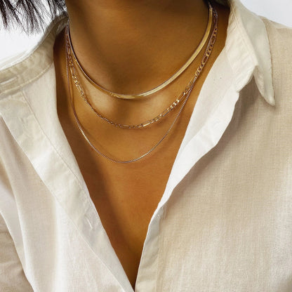 Punk Geometric Snake Bones Chain Multi-layer Necklace in silver and gold options