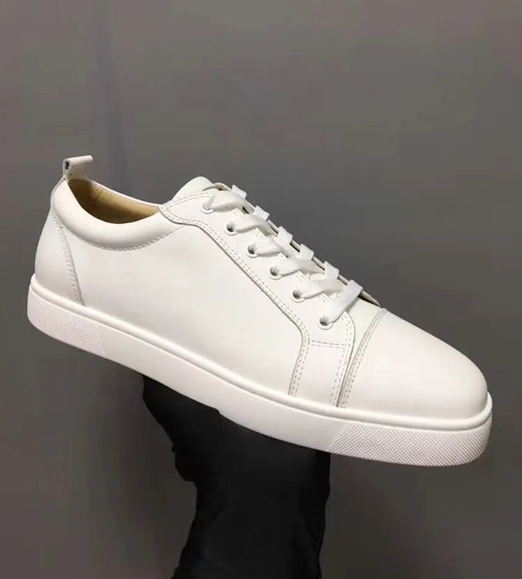 Patent leather casual couple shoes with breathable solid white colour and flat heels for youth style
