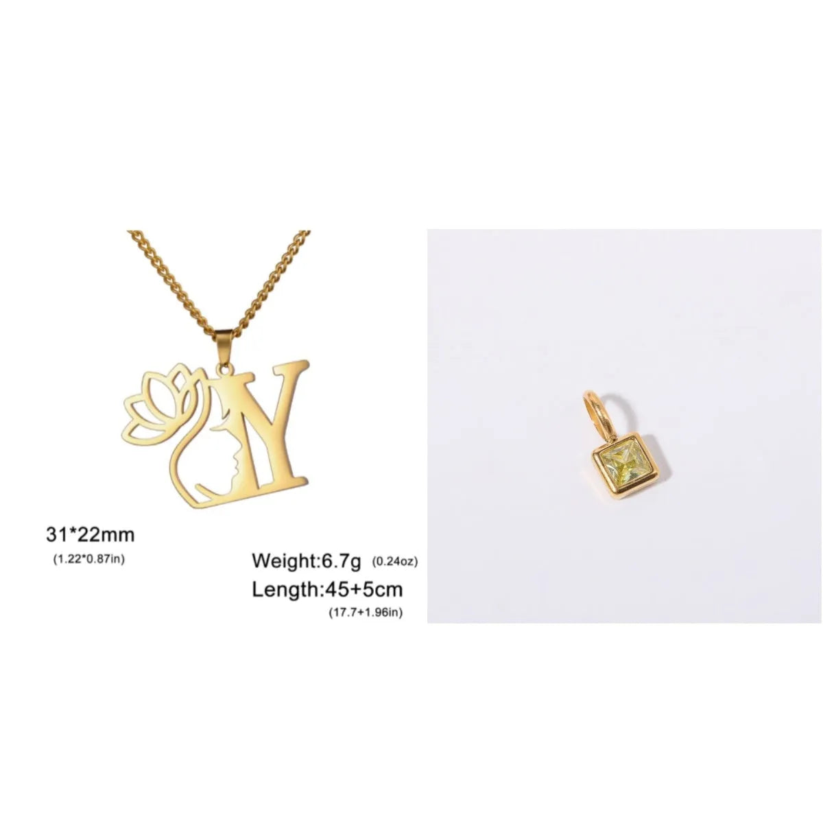 Stainless steel necklace with cross chain design and a pendant, available in gold or steel colour.