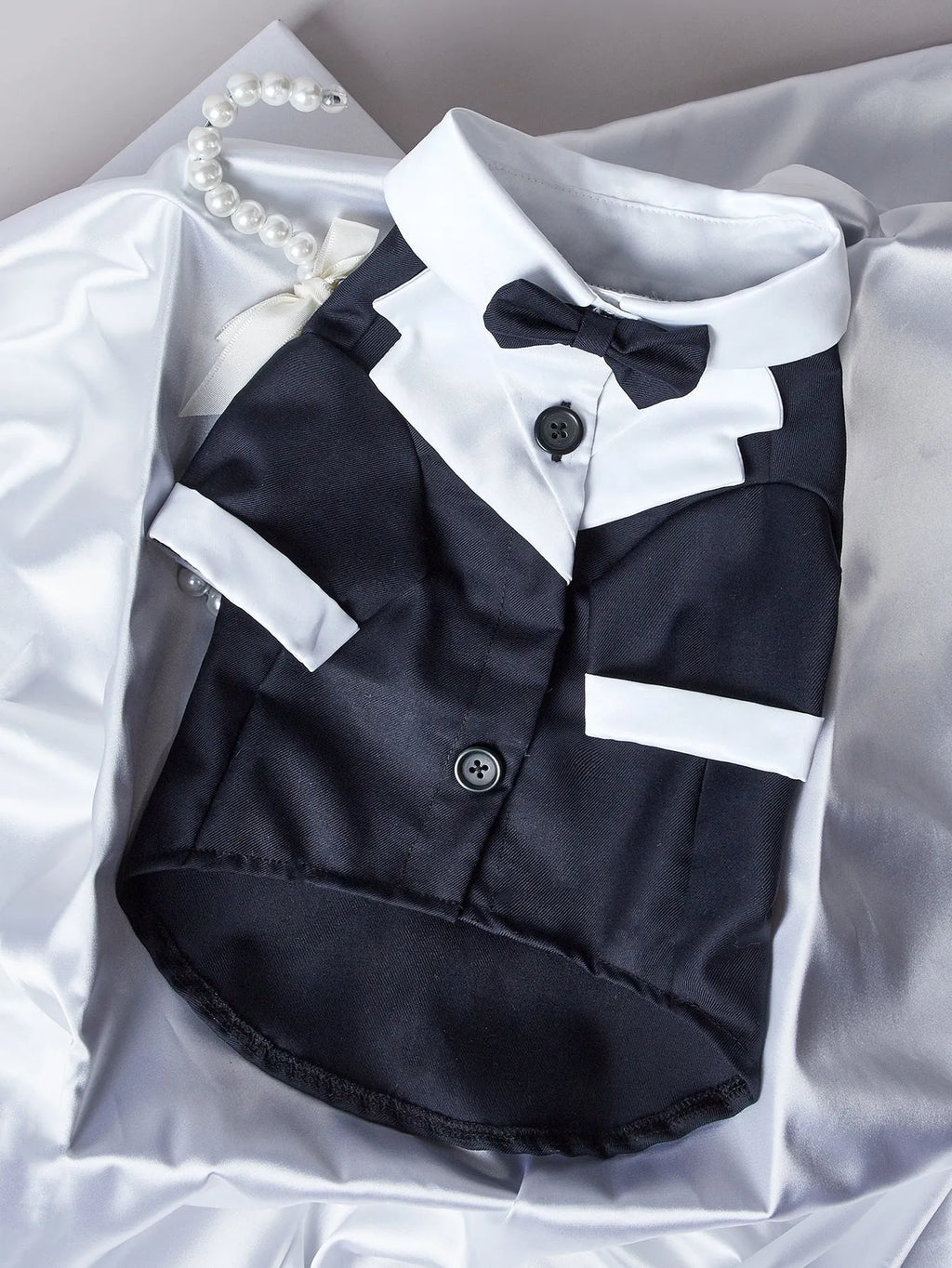 Chinese-style black polyester dog wedding suit with four-legged design for formal occasions