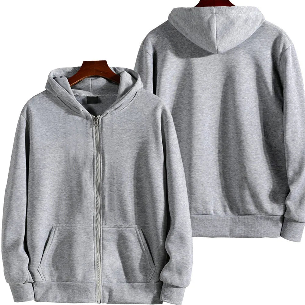 Men's solid colour loose fit sports jacket with front zipper in polyester-spandex fabric