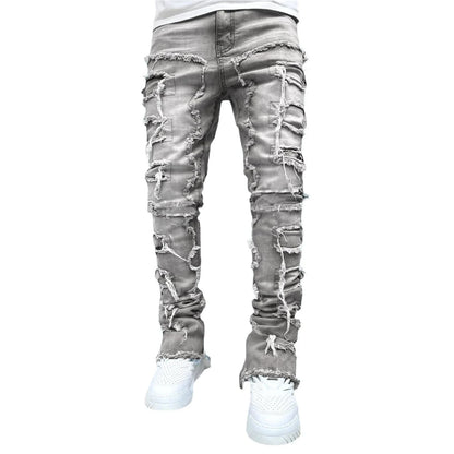 Stylish slim-fit patched jeans for men in various colors and sizes