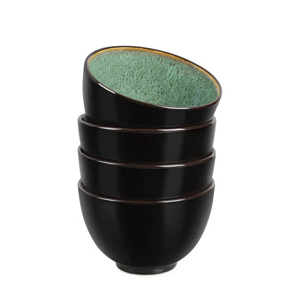 Set of 4 peacock green ceramic bowls, 24oz each, safe for dishwasher, microwave, and oven use