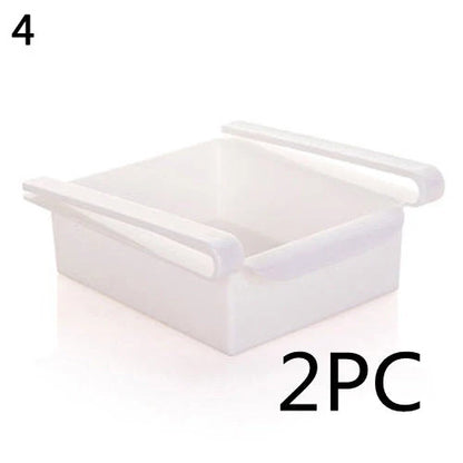 Stretchable refrigerator storage basket in white, blue, pink, and apricot colours
