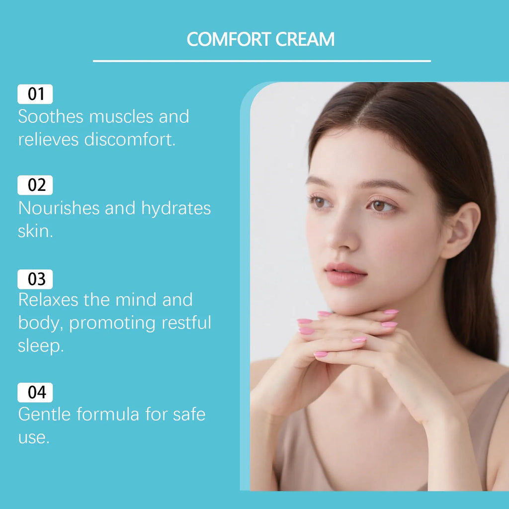 A small square 50g jar of Comfortable Moisturising Cream for hydrating and softening skin.