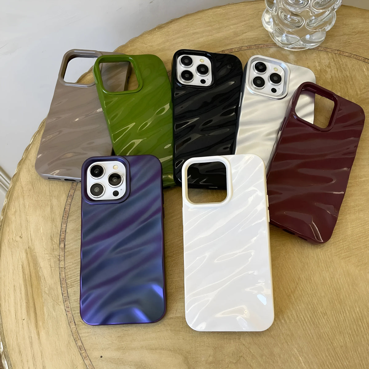 Wave pleated soft TPU phone case for iPhone 17 series in Burgundy colour showing textured pattern