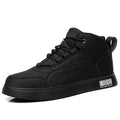 Men's white mid-top casual lace-up sneakers with a round toe and rubber sole