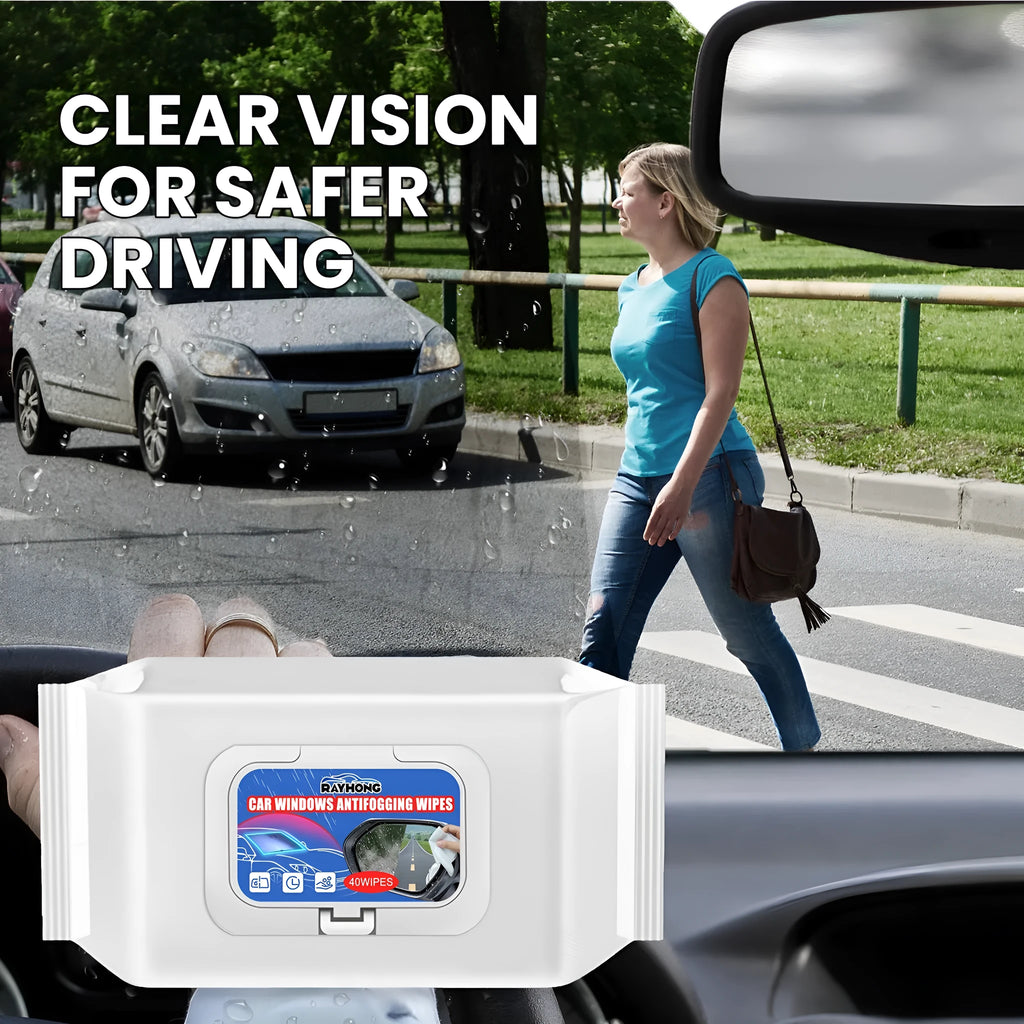 Pack of 40 car anti-fog rain wipes with water-base resin formula on non-woven fabric