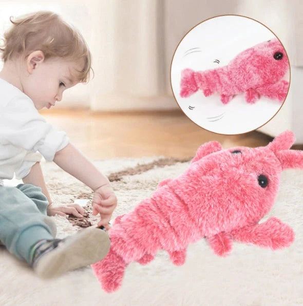 USB rechargeable interactive cat toy with lifelike jumping lobster design and swinging tail action