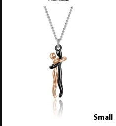 Affectionate Hug Necklace for couples, brass pendant with snake bone chain