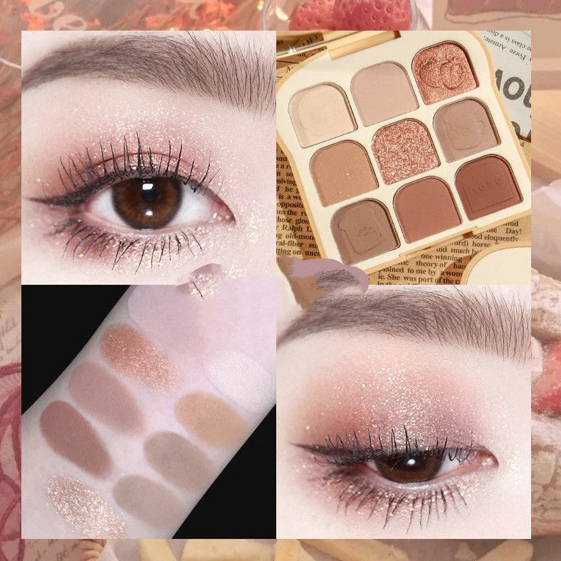 Blush All-in-one Ins eyeshadow palette showing eight shades in three colour combinations within 15cm compact with mirror