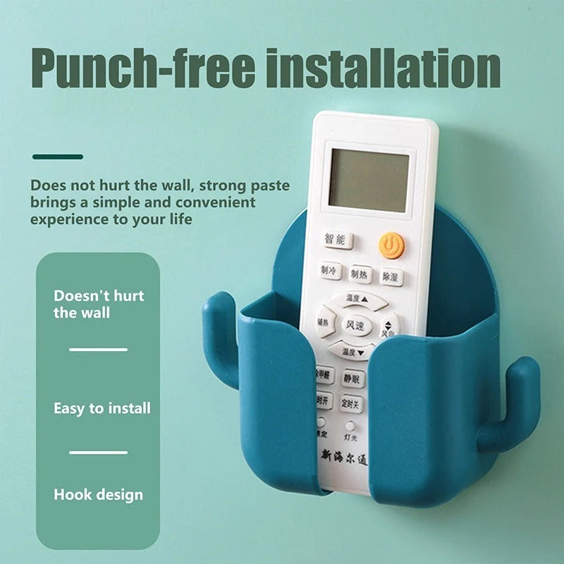 Wall-mounted storage box with mobile phone charging stand and remote control holder in various colours