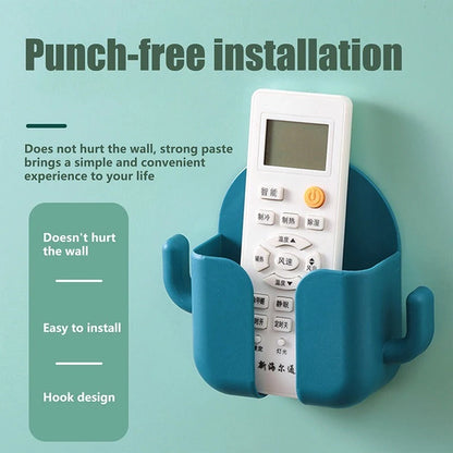 Wall-mounted storage box with mobile phone charging stand and remote control holder in various colours