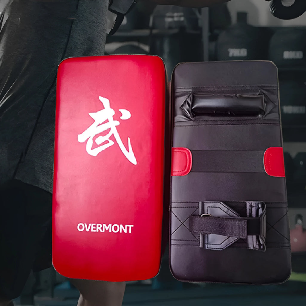Red martial arts kick target for boxing training with hand-sewn construction