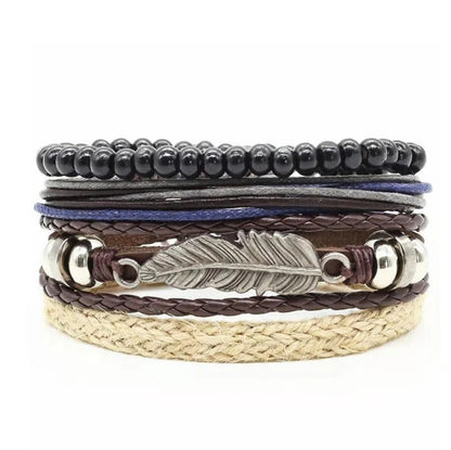 Men's genuine leather vintage braided bracelet with adjustable sliding knot