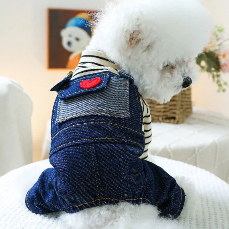 Retro denim suspender pants for small to medium dogs, four-legged princess style, CWQ colour, sizes XS-XL