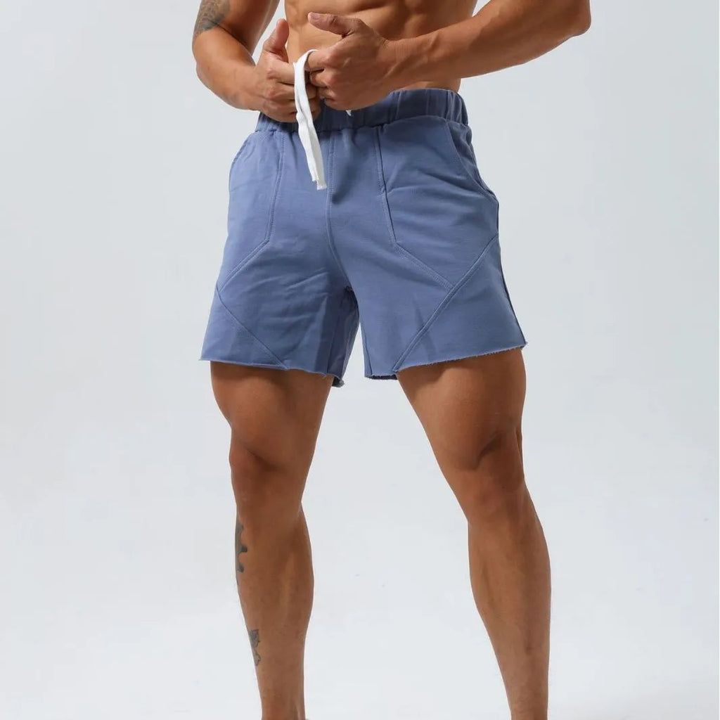 Solid colour cotton running shorts for summer outdoor sport, moisture wicking, elastic waist