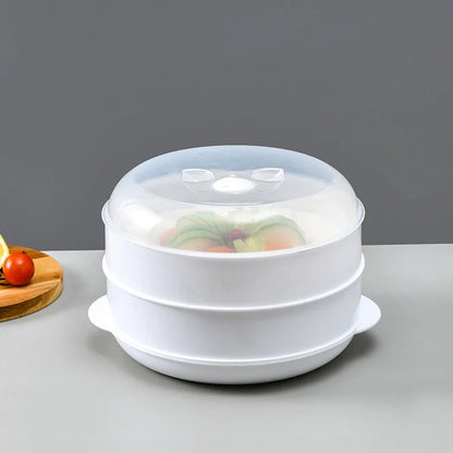 Modern minimalist microwave steamer box in white, available in 1, 2, or 3 layers