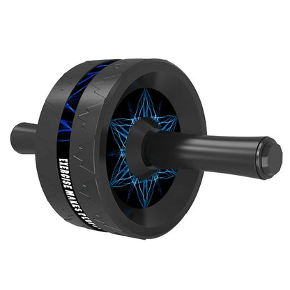 Abdominal exercise wheel with three-wheel design in flame red colour, showing textured handle and 18cm diameter