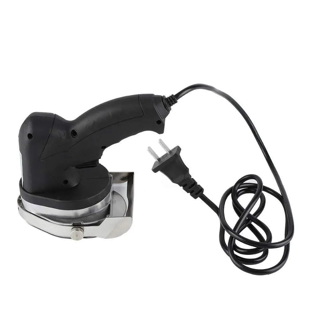 Black electric meat cleaver blade for a turkey barbecue machine with adjustable sizing.