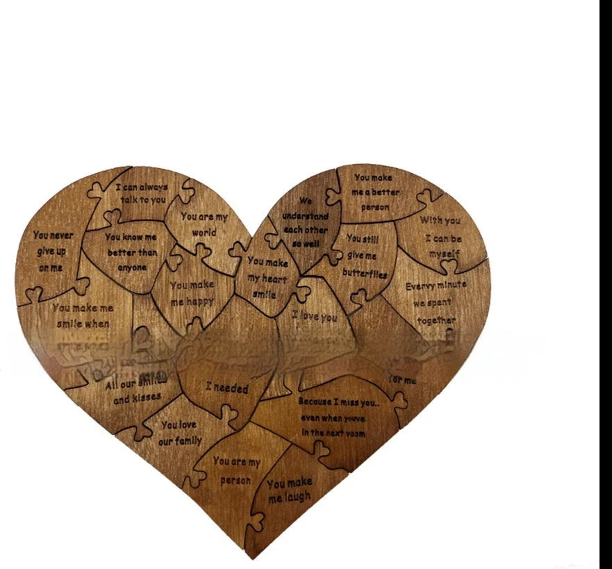Wooden heart puzzle with love messages for romantic occasions
