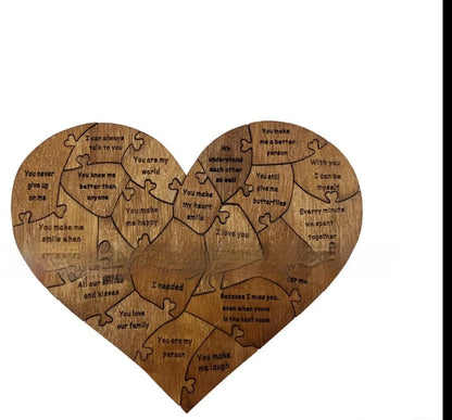 Wooden heart puzzle with love messages for romantic occasions