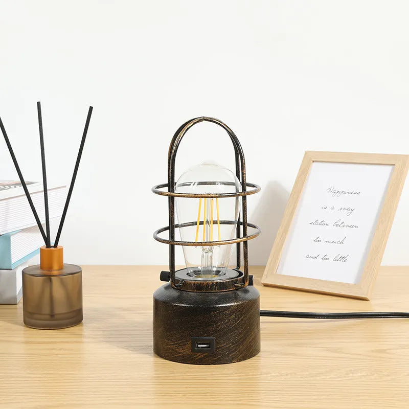 Retro industrial study night light with USB charging and dimming, metal body, 103x225mm, E26 base