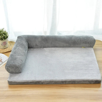 Corduroy Pet Sofa in various sizes and colors, featuring a non-slip base and high-density sponge padding