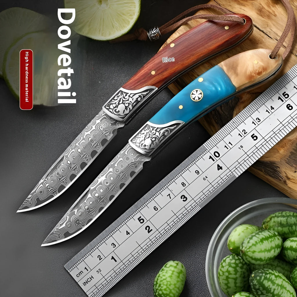VG10 stainless steel folding knife with national style design in blue or red colour options