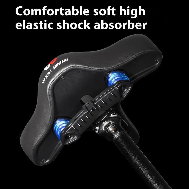 Black leather bicycle saddle cushion with thick foam padding on a bike seat.
