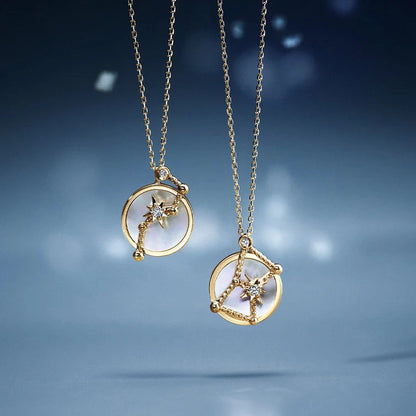 Christmas Big Dipper Orion Natural White Shell Necklace in 925 Silver with adjustable chain