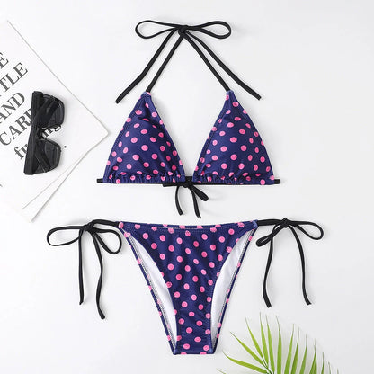 Women's multicolour printed bikini with quick-dry fabric and elastic fit in dot pattern designs