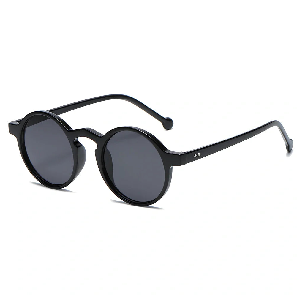 Small round frame UV protection sunglasses in black with PC lenses and Class 2 shading for outdoor wear