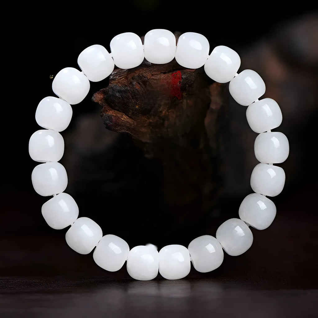 White jade barrel bead bracelet with traditional Hetian jade beads in three size options