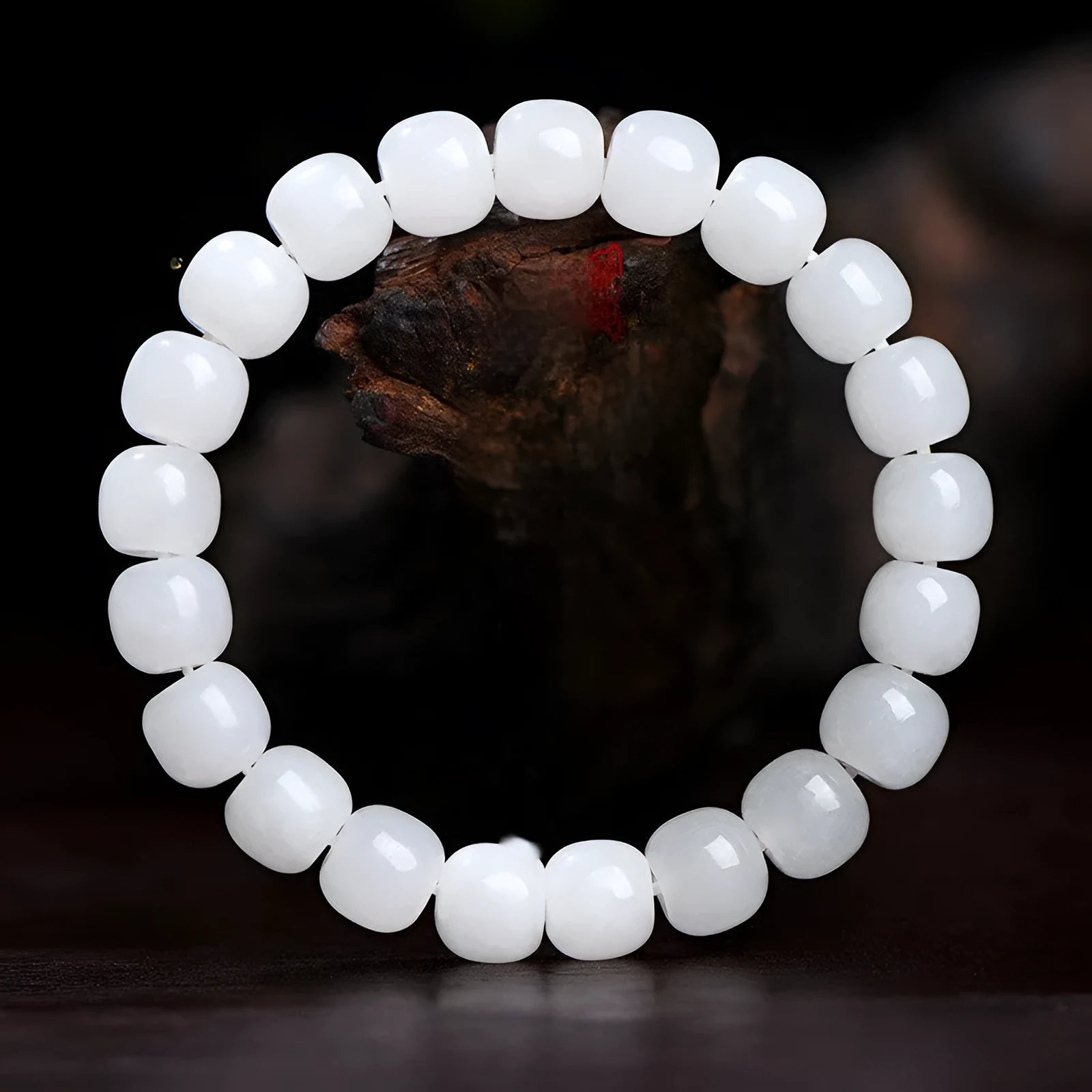 White jade barrel bead bracelet with traditional Hetian jade beads in three size options