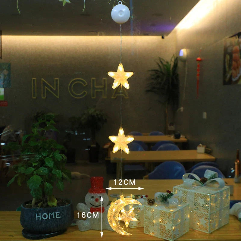 3pcs LED Christmas Star Tree Hanging Sucker Lamps for festive window and home decor