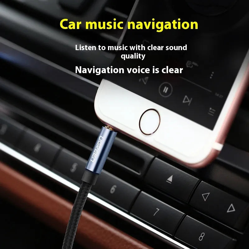 3.5mm car aux audio cable with silver plated connector, available in various lengths and colours for phone and stereo connection