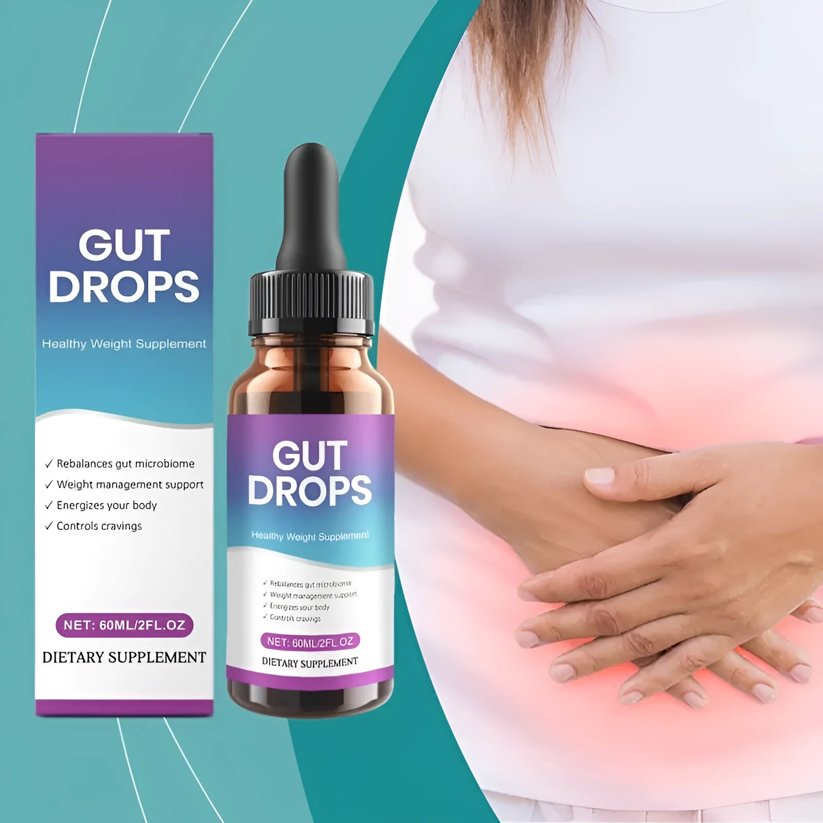 60ml bottle of digestive health supplement drops for intestinal care with herbal formula