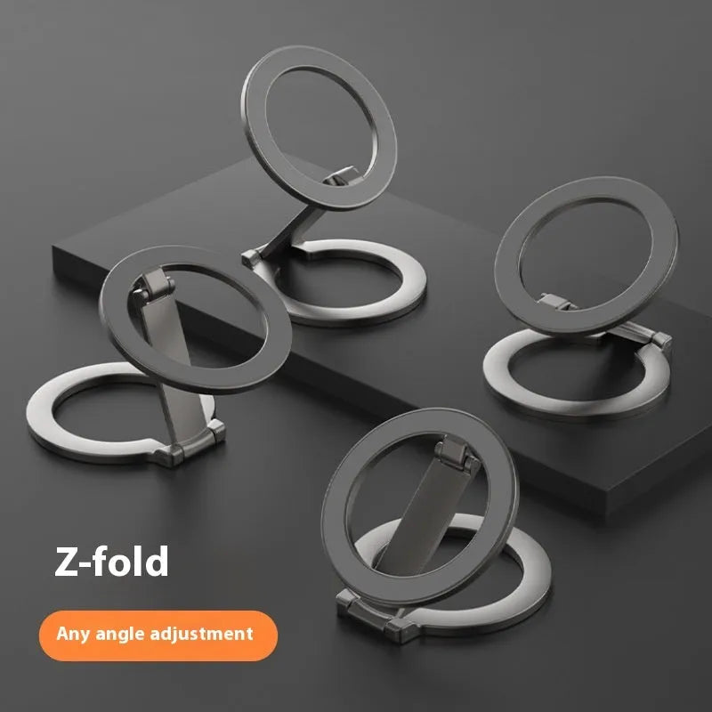 Multi-functional fastened ring metal desktop stand bracket black colour on desk holding smartphone upright