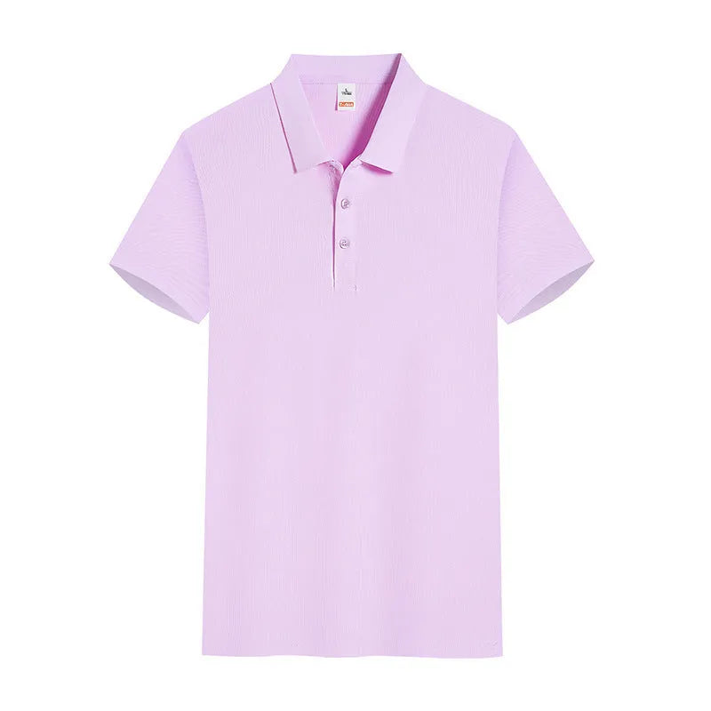 Large size cotton summer work clothes pullover in short sleeve design on a hanger.