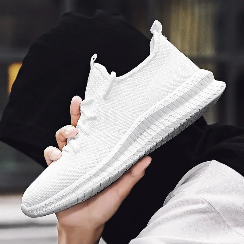 Men's non slip walking sneakers with breathable mesh upper, lace-up closure, and EVA sole in black