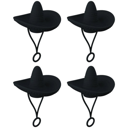 Sturdy Cowboy Hat-shaped straw covers made of food-grade silicone in vibrant colors like red, black, and brown