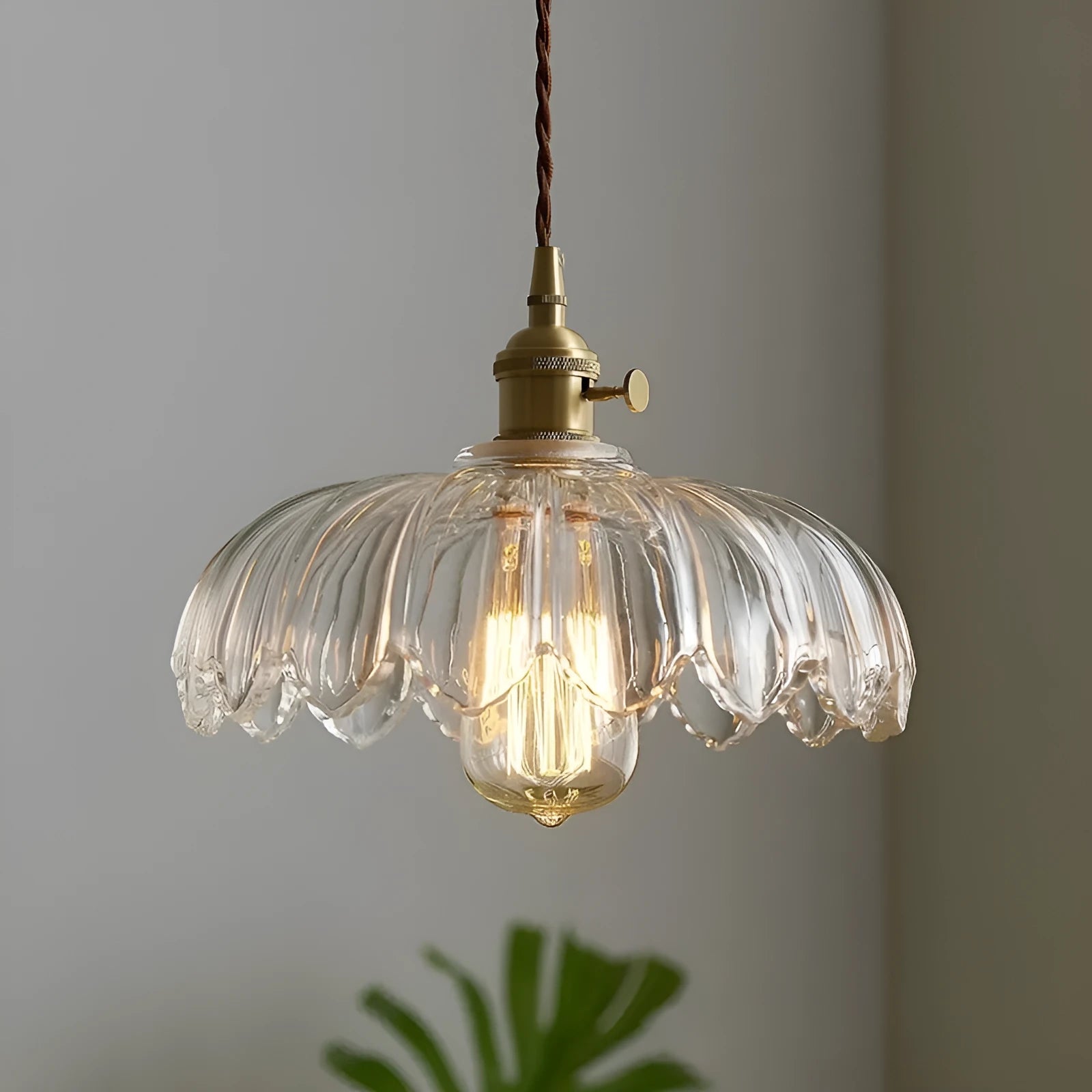 Brass glass chandelier with amber-yellow glass shades, 26CM diameter