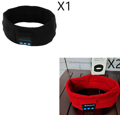 Black Bluetooth sports headband with integrated audio controls and 110mAh battery for workouts